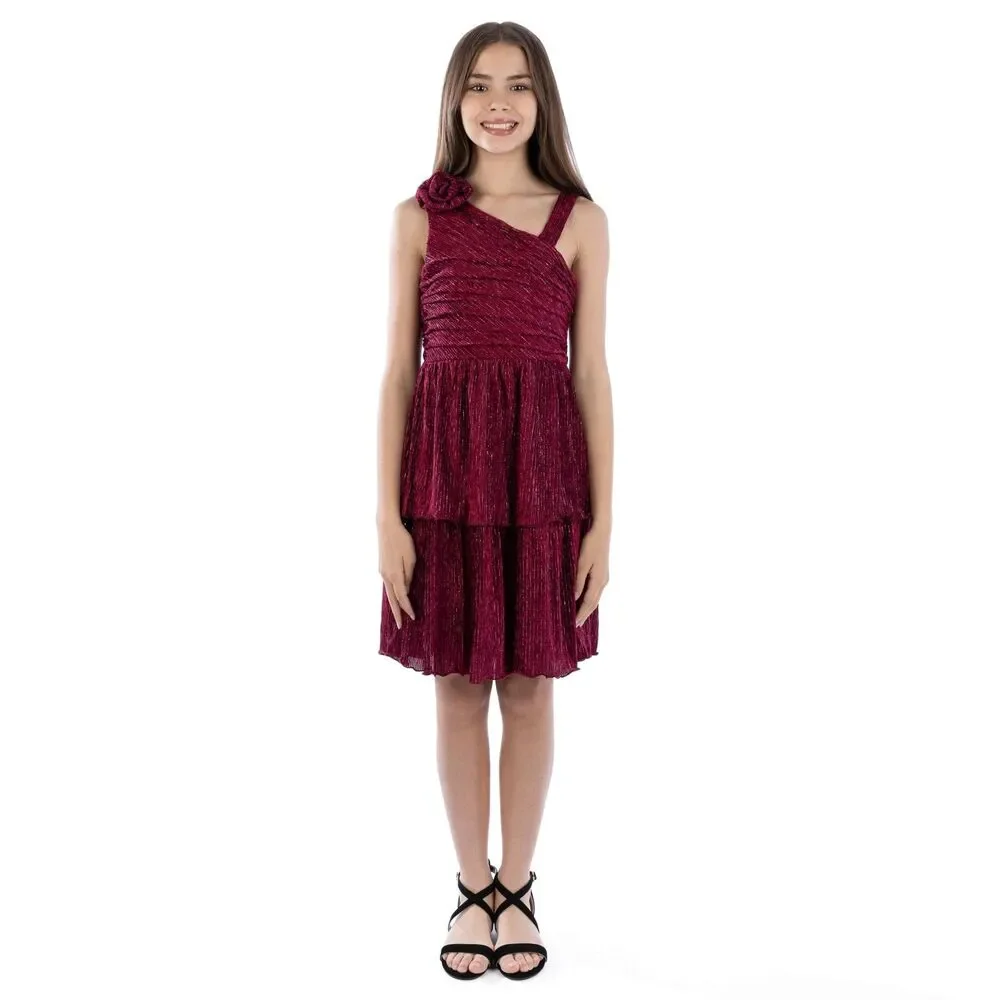 Speechless Girls One Shoulder Velvet Party Dress Wine Red Sparkle Size 12 NWT